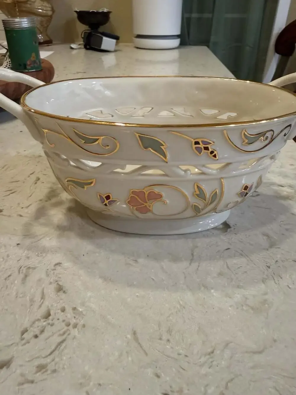 Lenox Gilded Garden Basket Oval Handled Floral Gold Trim